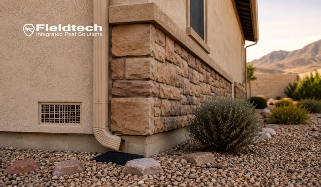 Exterior corner of a home where rodents commonly find entry points